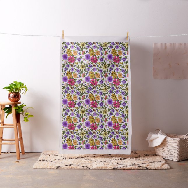 Large Boho Flowers Purple Pink Yellow So Pretty Fabric (In Situ)