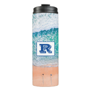 Large Bold Blue Monogram, Beach Scene Thermal Tumbler
