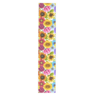 Large Bold Botanical Colorful Flowers   Medium Table Runner