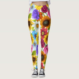Large Bold Botanical Colourful Flowers Leggings
