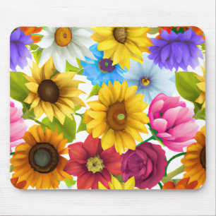 Large Bold Botanical Colourful Flowers Mouse Pad