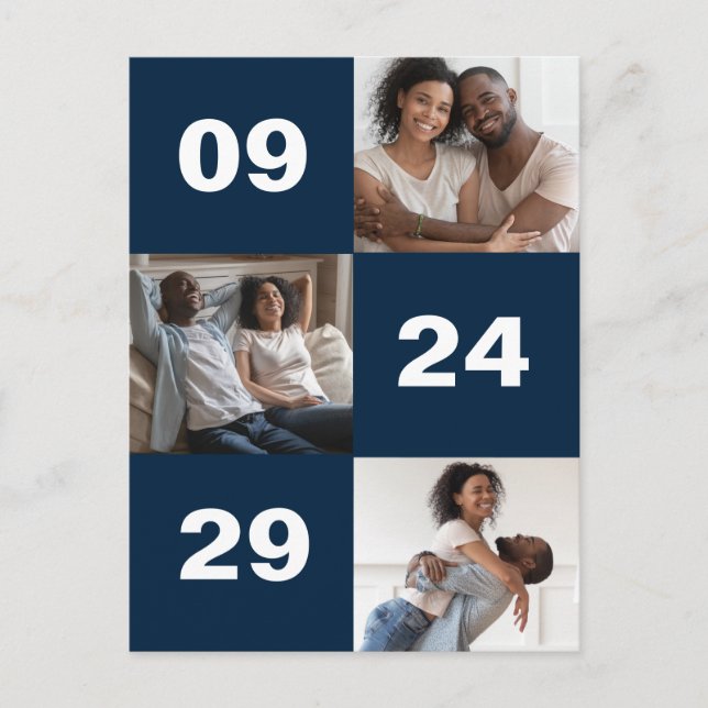 Large Bold Number Photo Wedding Announcement Postcard (Front)