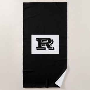 Large Bold Outlined Black Monogram, Black Beach Towel