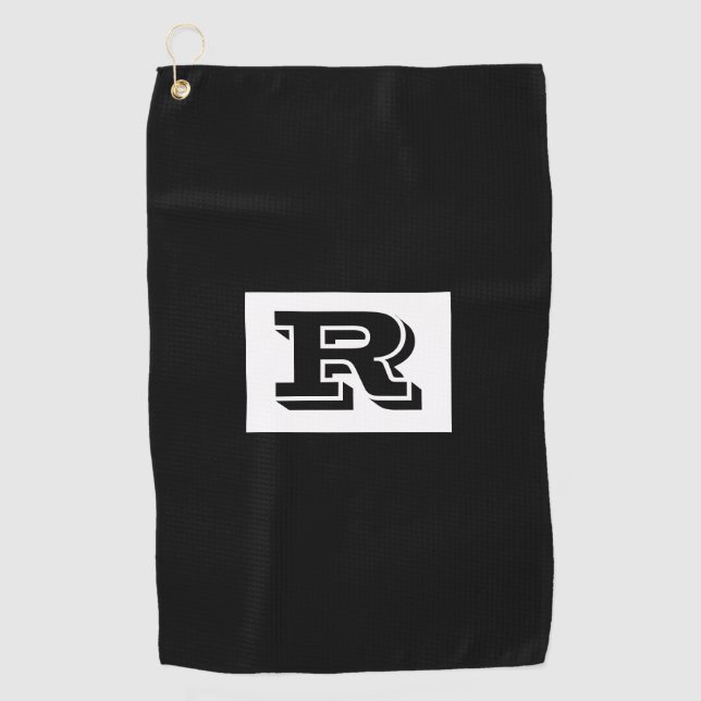 Large Bold Outlined Black Monogram, Black Golf Tow Towel (Front)