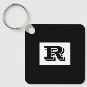Large Bold Outlined Black Monogram, Black Key Ring