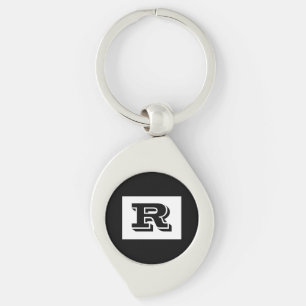 Large Bold Outlined Black Monogram, Black Key Ring