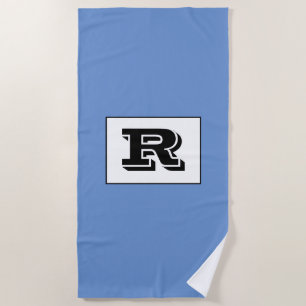 Large Bold Outlined Black Monogram, Blue Beach Towel