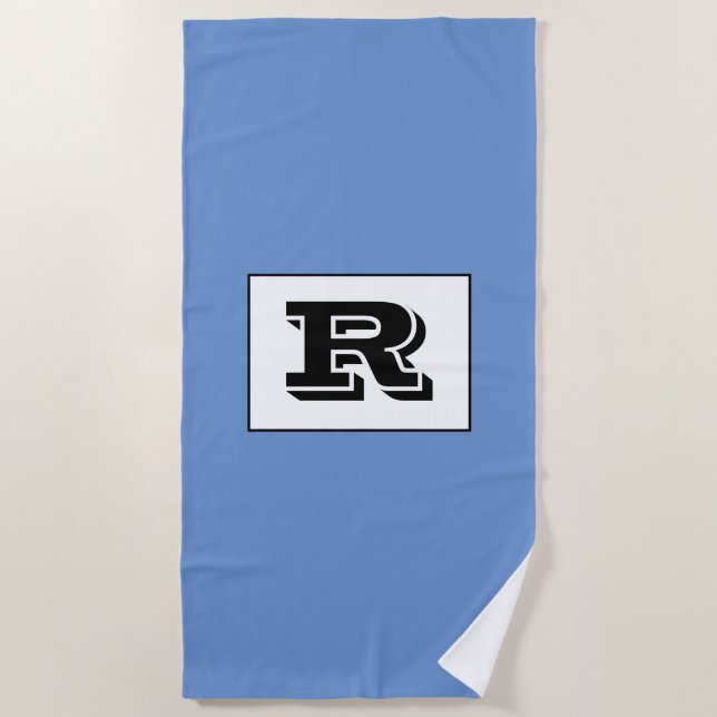 Large Bold Outlined Black Monogram, Blue Beach Towel (Front)