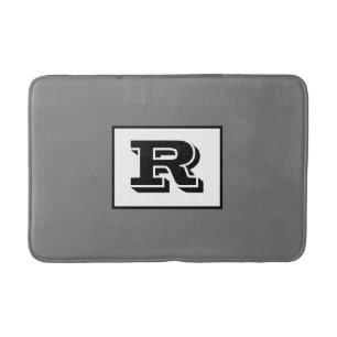 Large Bold Outlined Black Monogram, Grey Bath Mat