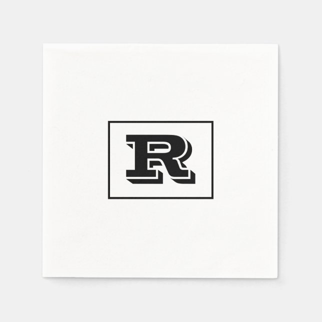 Large Bold Outlined Black Monogram, White Napkin (Front)
