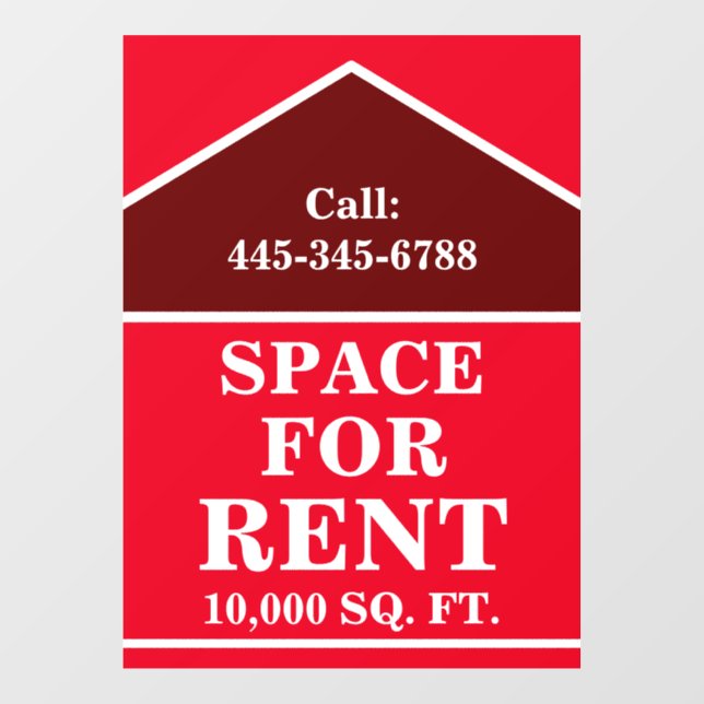 LARGE BOLD SPACE FOR RENT SIGN Window Cling (Sheet)