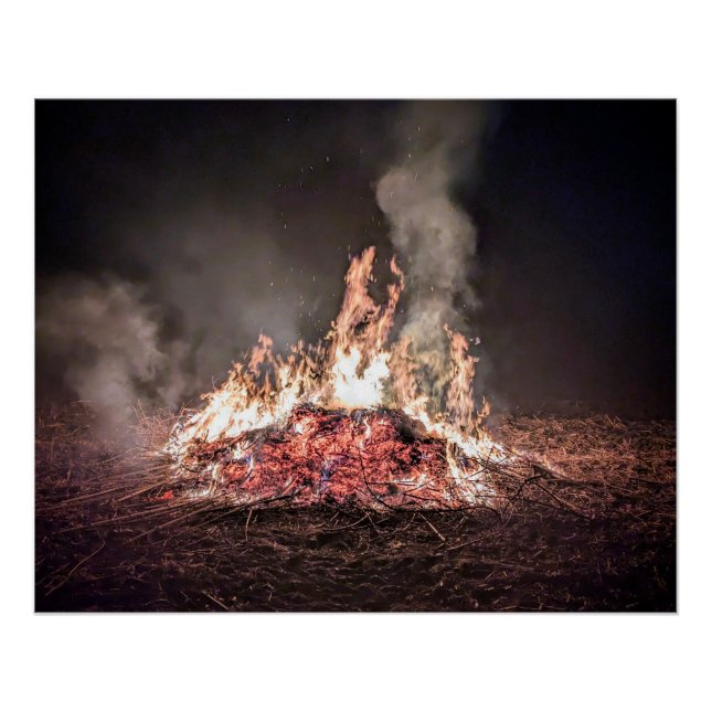 Large bonfire burning at night with high flames poster (Front)