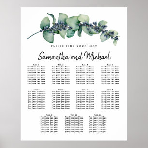 Large Botanical Eucalyptus 11-Table Seating Chart