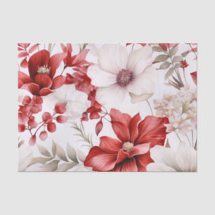 Large Botanical Red and White Flowers Eucalyptus Tissue Paper
