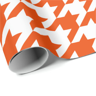 Large Bright Orange and White Houndstooth Wrapping Paper