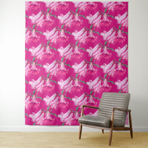 Large bright pink lily floral wedding backdrop tapestry