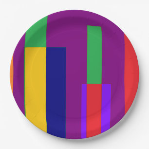 Large bright stripes on purple backdrop paper plate