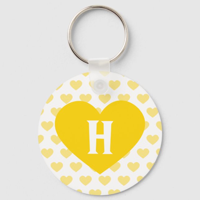 Large Bright Yellow Heart - Monogram Key Ring (Front)