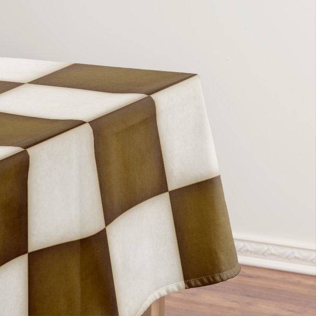 Large Brown & Antique White Checkers 52"x70" Tablecloth (In Situ)