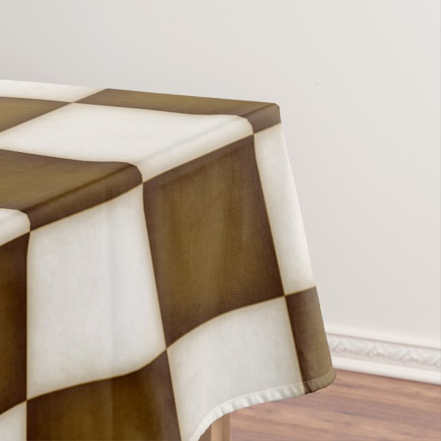 Large Brown & Antique White Checkers 60"x104" Tablecloth (In Situ)