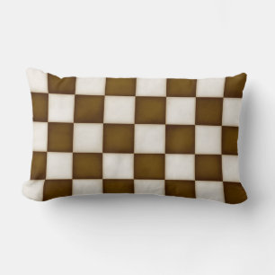 Large Brown & Antique White Checkers Lumbar Cushion