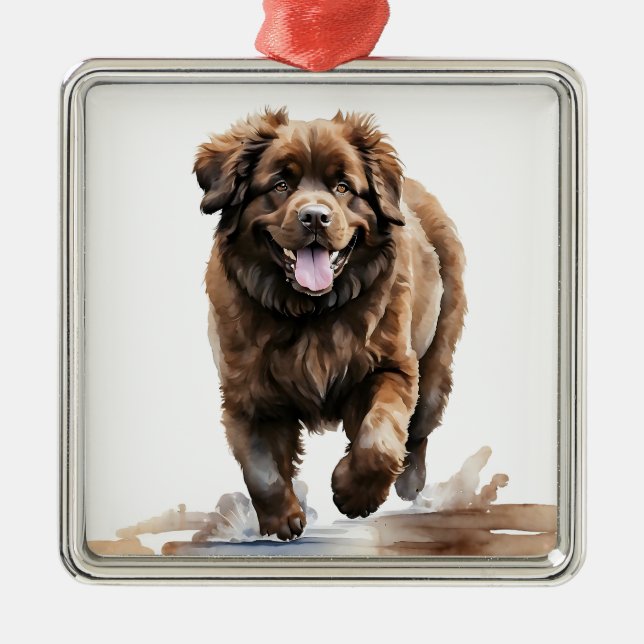 LARGE BROWN NEWFOUNDLAND DOG METAL TREE DECORATION (Front)