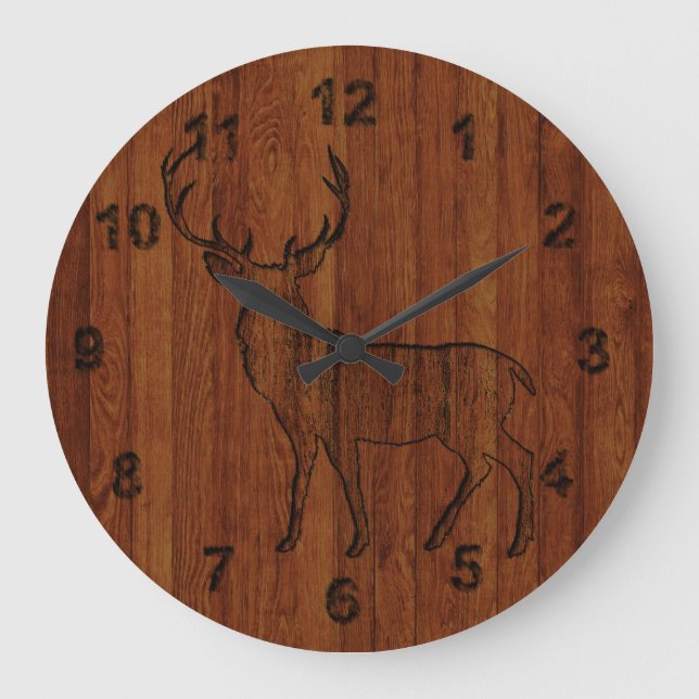 Large Buck carved wood Effect Large Clock (Front)