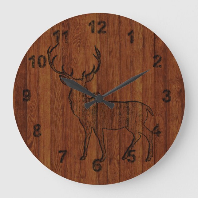 Large Buck carved wood Effect Rustic and Beautiful Clock (Front)