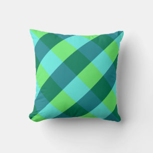 Large Buffalo Check, aqua, teal, and lime green Cushion