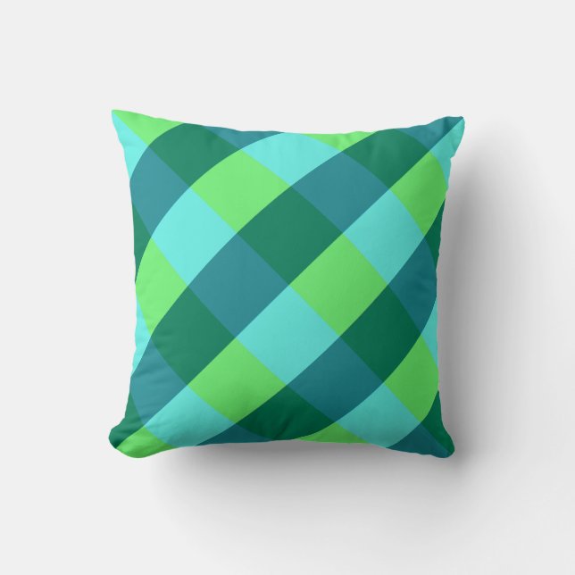 Large Buffalo Check, aqua, teal, and lime green Cushion (Front)