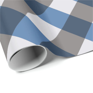 Large Buffalo Check, grey / grey and blue Wrapping Paper