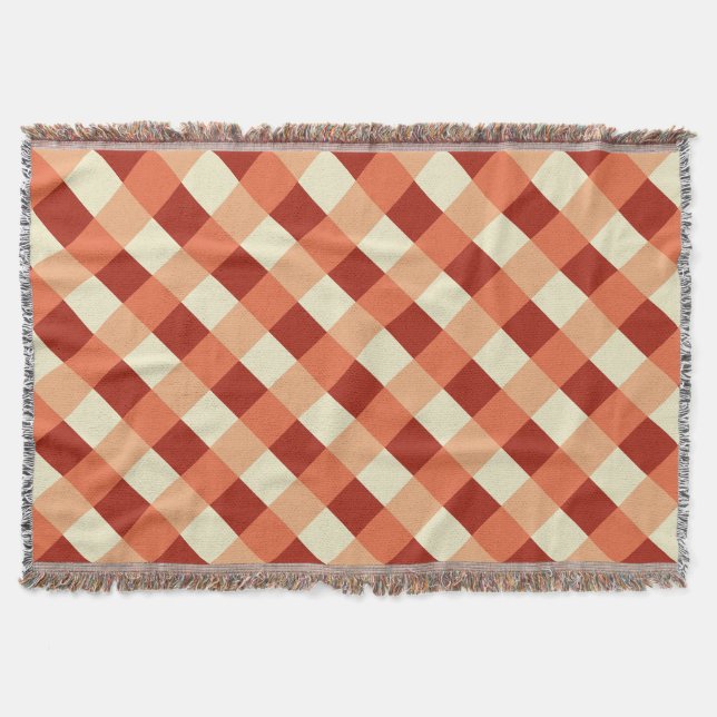 Large Buffalo Check, rust, terracotta and cream Throw Blanket (Front)