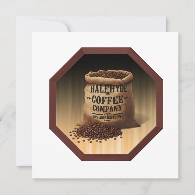 Large Burlap Bag With Label For Halfhyde Coffee Co Invitation (Front)