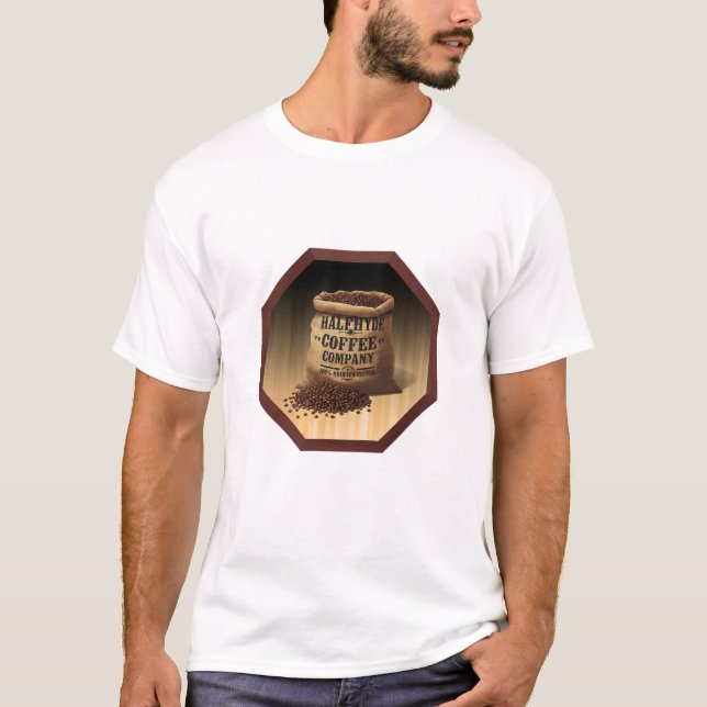 Large Burlap Bag With Label For Halfhyde Coffee Co T-Shirt (Front)