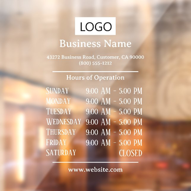 Large Business Hours of Operation Opening Times  (Sheet 2)