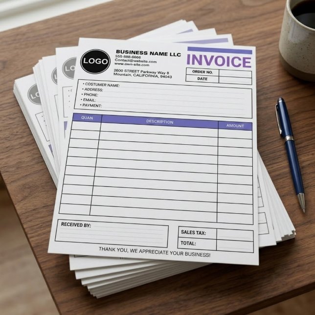 Large Business Sales Invoice Forms | Custom Logo Letterhead (custom logo sales invoice forms, large business letterhead invoice pad, personalized company billing)