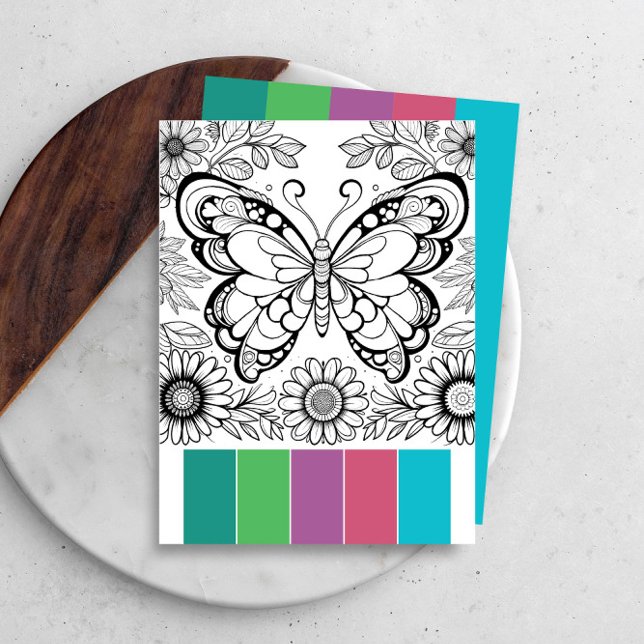 Large Butterfly Colouring Cards Relaxation Tools (Butterfly coloring pages for adults feature a color matching system by Do tell A Belle)