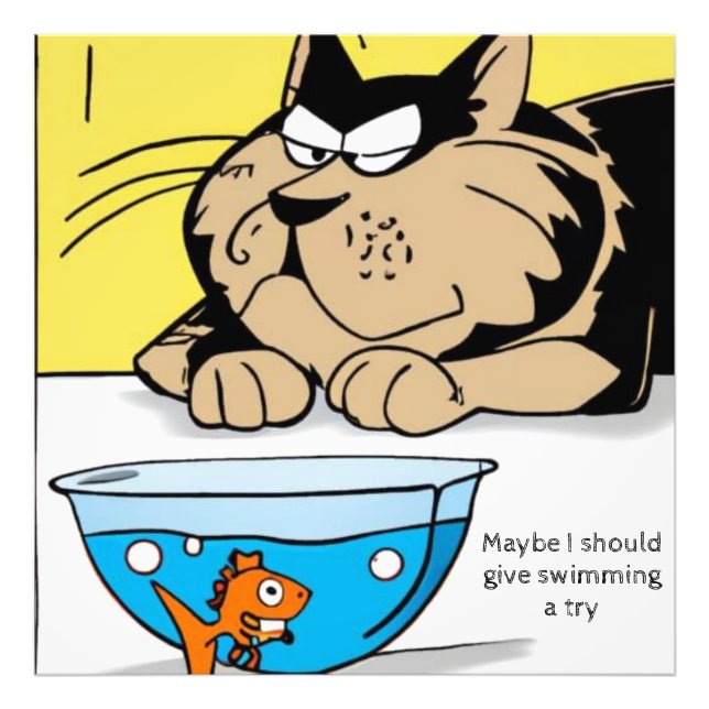 Large cat, small goldfish. Editable text. Comic Photo Print (Front)