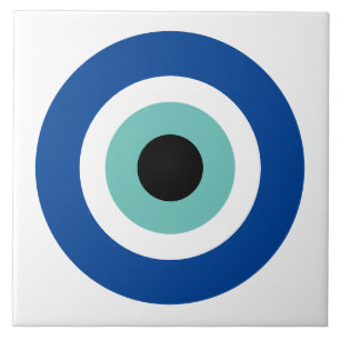 Large ceramic tile with Evil Eye Blue Mati symbol