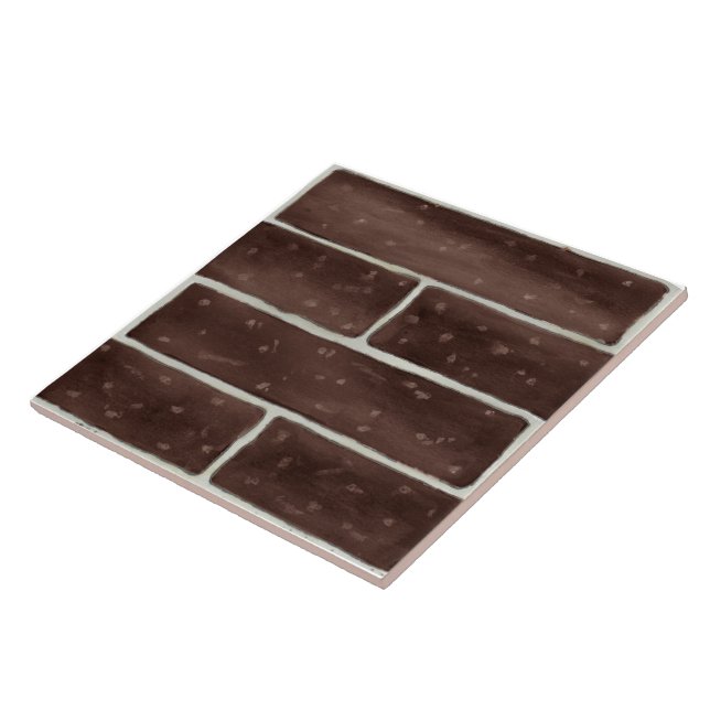 Large ceramic tile with faux brick design in brown (Side)
