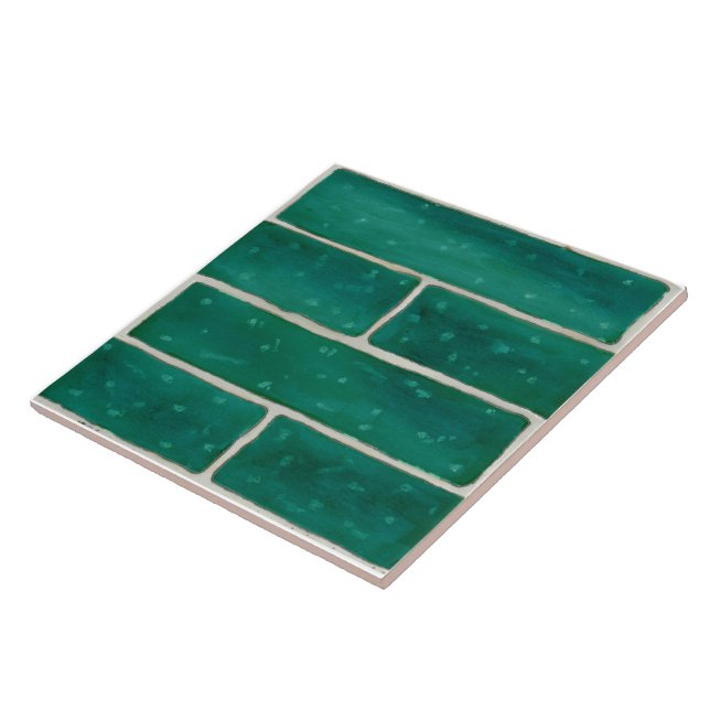 Large ceramic tile with faux brick design in green (Side)