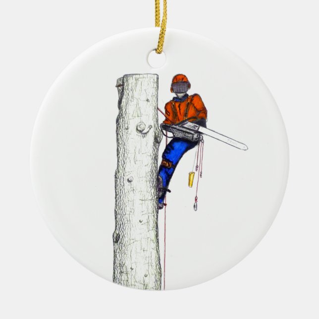 Large chainsaw needed.Arborist Tree surgeon Ceramic Tree Decoration (Front)