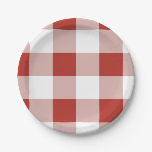 Large Check Red Gingham Paper Plate Plaid Party