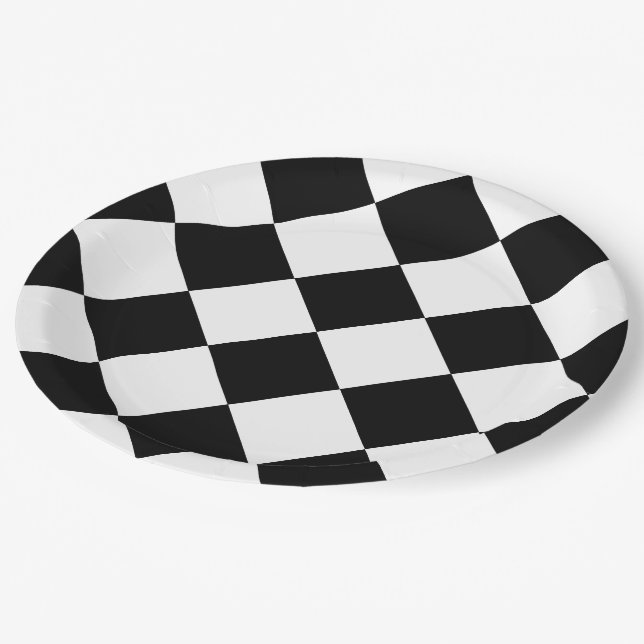 Large Chequered Flag Race Design Paper Plate (Angled)