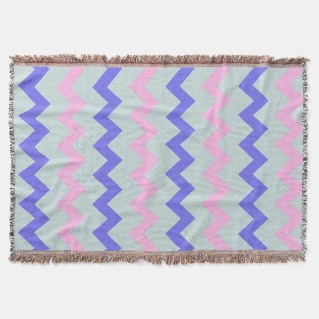 Large chevron pattern pink blue throw blanket (Front)