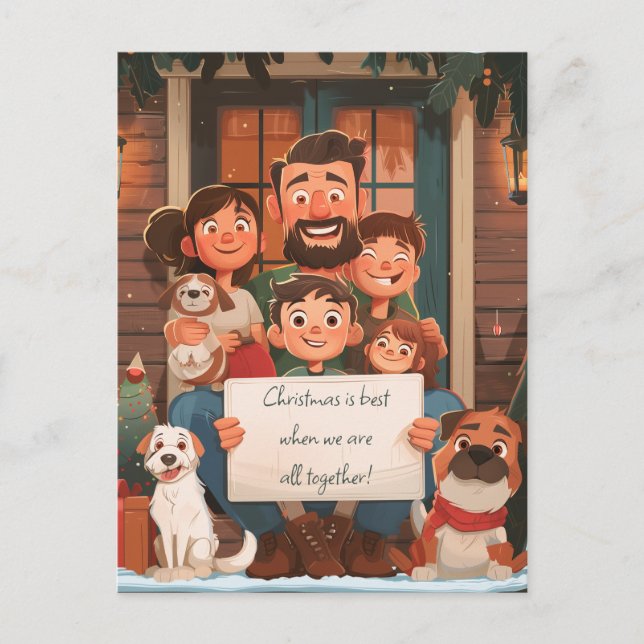 Large Christmas Family and Pets Postcard (Front)