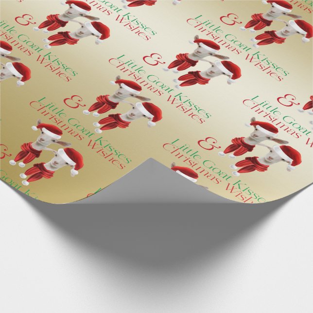 Large Christmas Wishes and Little Goat Kisses Gold Wrapping Paper (Corner)