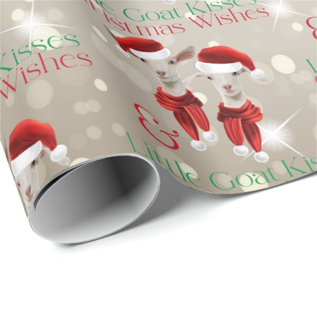 Large Christmas Wishes Little Goat Kisses Gold Wrapping Paper (Roll Corner)