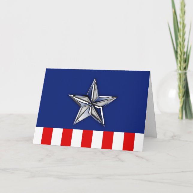 Large Chrome Like Silver Star on Festive Colours Holiday Card (Front)
