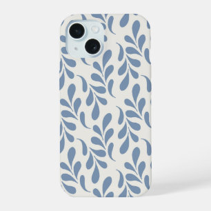 Large Coastal Blue Botanical Leaf Pattern iPhone 15 Case